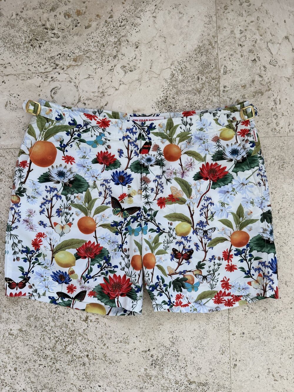 Orlebar Brown Men's Swim Shorts Size 34 Botanical Fruit Floral Print Tailored